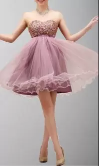 Eye-catching Pink and Purple Lace Up Prom Dress Beading Sleeveless Mini Length