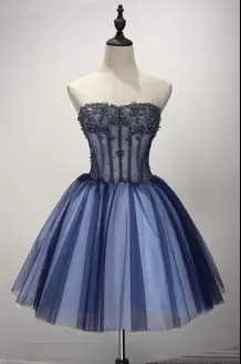 Short Homecoming Dress Online Blue Strapless Tulle Mini Length Lace Up
