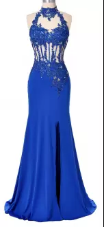 Pretty Blue Sweetheart Neckline Beading and Lace Sleeveless Backless