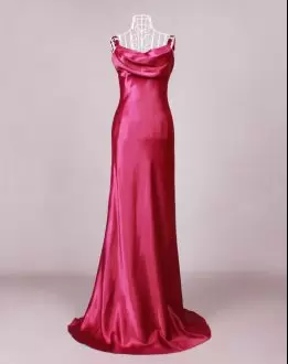 Super Hot Pink Sleeveless Floor Length Ruching Homecoming Gowns Straps