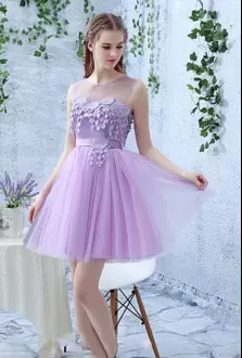 Stylish Lilac Scoop Neckline Appliques Prom Party Dress Sleeveless Lace Up