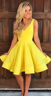 Pretty Yellow V-neck Ruching Prom Party Dress Sleeveless