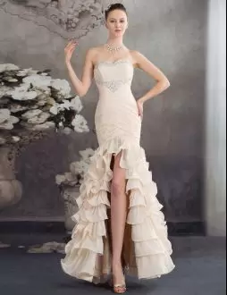 Great Champagne Sweetheart Neckline Beading and Ruffles Homecoming Dresses Sleeveless Lace Up