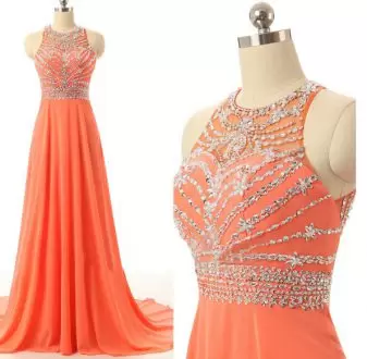 best illusion prom dress orange color with blings beading