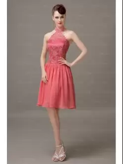 High Class Mini Length Empire Sleeveless Coral Red Dress for Prom Lace Up