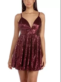 Mini Length Backless Homecoming Dress Pink for Prom and Party and Military Ball with Sequins