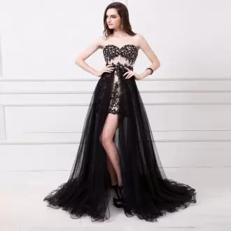 Admirable Black Sleeveless Floor Length Beading Backless Evening Outfits Sweetheart