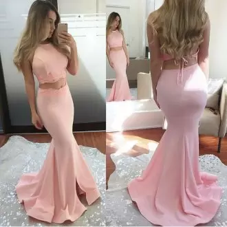 Best Pink Scoop Backless Appliques Prom Dresses Sweep Train Sleeveless