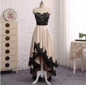Graceful Satin Sweetheart Sleeveless Sweep Train Lace Up Beading and Lace Prom Gown in Black