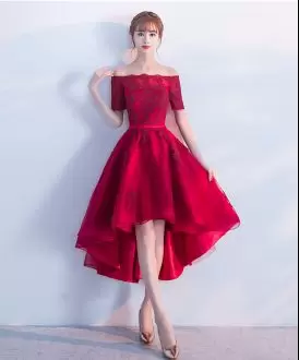 Red Prom Party Dress Prom and Party and Military Ball with Lace and Appliques Off The Shoulder Sleeveless