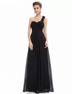 Traditional Black Sleeveless Floor Length Ruffles Zipper Homecoming Dress Online One Shoulder
