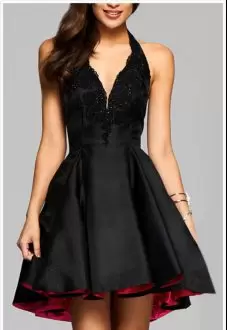 Modern Mini Length Backless Dress for Prom Black for Prom and Party with Lace