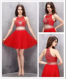 Adorable Red Sleeveless Mini Length Beading Zipper Homecoming Dress Online Scoop