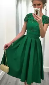 Enchanting Tea Length Backless Junior Homecoming Dress Dark Green for Prom with Lace