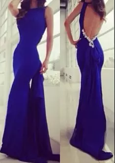 Royal Blue Sleeveless Satin Backless for Prom and Party and Military Ball and Beach and Wedding Party