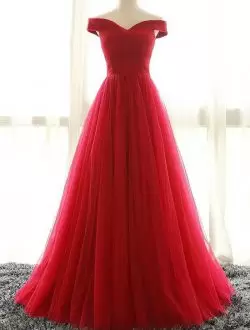 Dazzling Floor Length A-line Cap Sleeves Red Homecoming Dress Lace Up