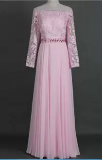 Colorful Pink Prom and Party and Wedding Party with Beading and Lace Sweetheart Long Sleeves Lace Up