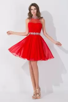 Clearance Red Zipper High-neck Beading Homecoming Dresses Chiffon Sleeveless