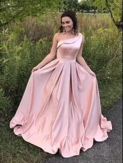 Custom Made Pink Sleeveless Ruching Floor Length Prom Party Dress