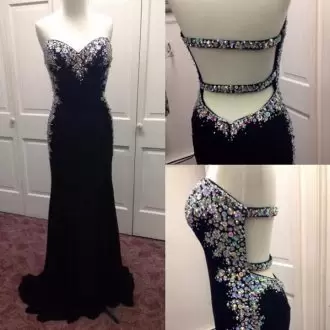 Sleeveless Beading Backless Homecoming Party Dress with Black Sweep Train