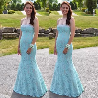 Aqua Blue Sleeveless Lace Lace Up Prom Homecoming Dress for Prom and Party