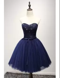 Navy Blue Sweetheart Lace Up Beading Hoco Dress Sleeveless
