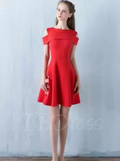 Custom Design Red A-line Lace Dress for Prom Zipper Satin Sleeveless Mini Length