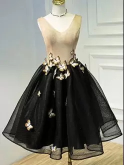 Sheer See Through Black Short Prom Dress with Butterflies