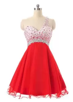Suitable Mini Length A-line Sleeveless Red Junior Homecoming Dress Backless
