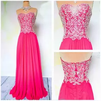 Low Price Pink Sleeveless Beading Floor Length Prom Gown
