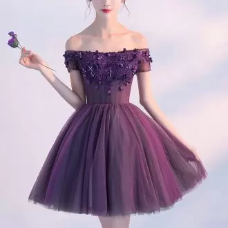 Mini Length Purple Evening Dress Strapless Sleeveless Lace Up