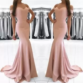 Dramatic Pink Sleeveless Brush Train Ruffles Floor Length Homecoming Dress