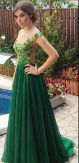 Green Cap Sleeves Lace Lace Up Homecoming Gowns Scoop