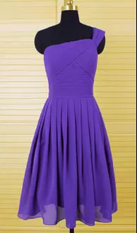 Chiffon One Shoulder Sleeveless Lace Up Pleated Junior Homecoming Dress in Purple