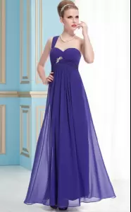 Comfortable Chiffon Sleeveless Floor Length Evening Outfits and Beading and Ruching