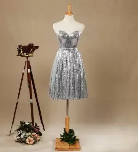 Silver Sequined Zipper Sweetheart Sleeveless Mini Length Prom Dress