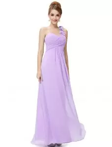 High Quality One Shoulder Sleeveless Junior Homecoming Dress Floor Length Hand Made Flower Lavender Chiffon