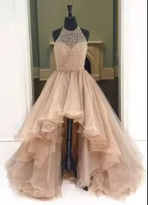 Elegant Peach Evening Dresses Prom and Party with Beading Scoop Sleeveless Lace Up