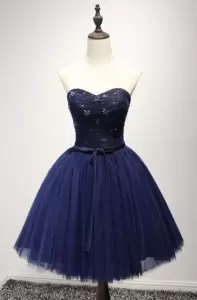 Simple Navy Blue Tulle Sweetheart Short Homecoming Dress with Belt