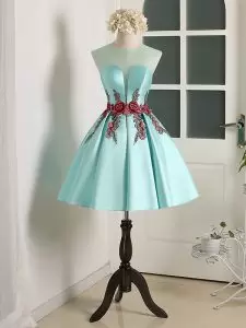 Great Apple Green Lace Up Scoop Embroidery Junior Homecoming Dress Satin and Tulle Sleeveless