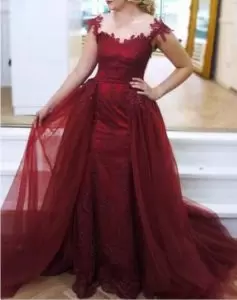 Fine Burgundy Lace Up Homecoming Dress Appliques Sleeveless Sweep Train