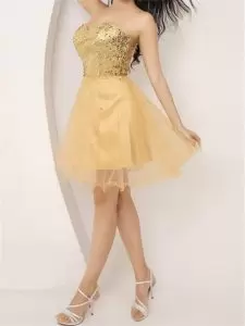 Traditional Beading Prom Gown Gold Lace Up Sleeveless Mini Length