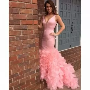 Custom Designed Pink Sleeveless Organza Dress for Prom for Prom and Party and Military Ball