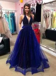 Fantastic Navy Blue Sleeveless Tulle Lace Up Homecoming Dress Online for Prom and Party