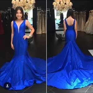 Superior Royal Blue Sleeveless Satin Sweep Train Backless for Prom and Party