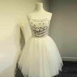 Strapless Sleeveless Dress for Prom Mini Length Beading White Tulle