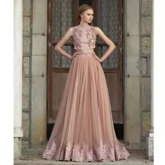 Amazing Pink Bateau Neckline Beading and Lace Dress for Prom Sleeveless Zipper