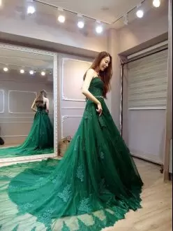 Hot Selling Green Dress for Prom Court Train Beading and Appliques