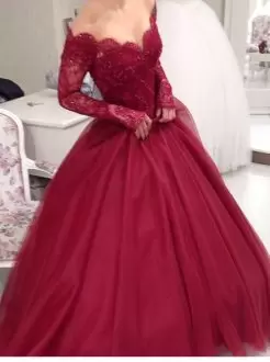 Red Prom Dresses Prom and Party with Lace Off The Shoulder Long Sleeves Lace Up