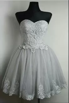 Grey Sleeveless Tulle Lace Up Evening Dress for Prom and Party and Military Ball